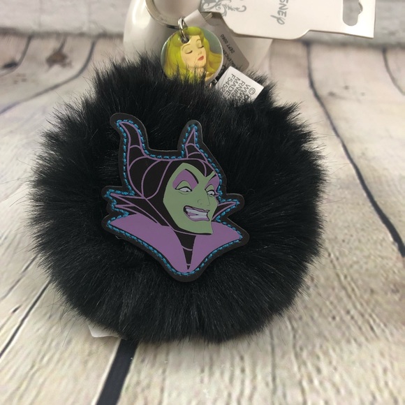 Disney Accessories - Maleficent Faux Fur Puff Bag Charm keychain